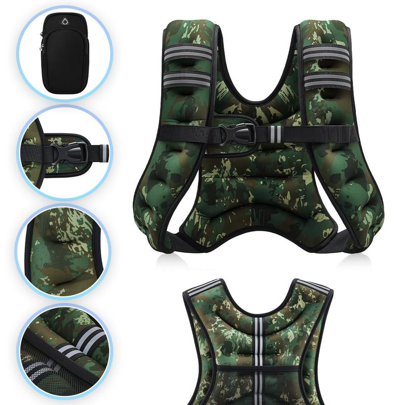 【Jumpstartsale】Zelus Weighted Vests,6/8/12/16/20/25/30Lbs Weight Vest with Detachable Phone Pouch&Reflective Stripes&Adjustable Straps| Exercise Equipment & Workout Enhancer for Motivational Walking, Strength Training, Running, Rucking