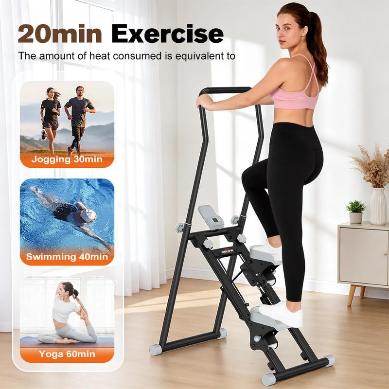 RELIFE SPORTS New Version Folding Stair Stepper 300LBS Capacity Adjustable Handlebar & Pedals Full-Body Vertical Climber Compact Home Gym Exercise Machine for Men & Women Gift for Fitness Enthusiasts