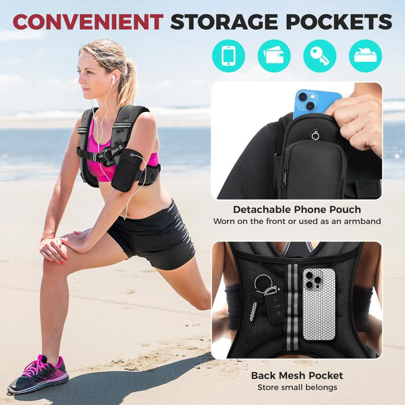 【Jumpstartsale】Bagail Weighted Vest, 5Lbs/8Lbs/10Lbs/12Lbs/15Lbs/20Lbs/25Lbs/30Lbs Weight Vest with Detachable Phone Pouch, Rucking Vest for Women, Men, Walking, Weight Loss, Training, Running