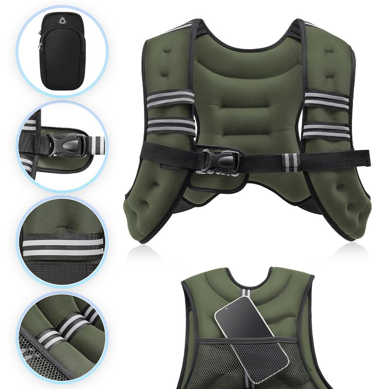 【Jumpstartsale】Zelus Weighted Vests,6/8/12/16/20/25/30Lbs Weight Vest with Detachable Phone Pouch&Reflective Stripes&Adjustable Straps| Exercise Equipment & Workout Enhancer for Motivational Walking, Strength Training, Running, Rucking