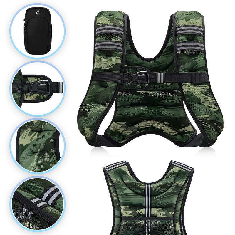 【Jumpstartsale】Zelus Weighted Vests,6/8/12/16/20/25/30Lbs Weight Vest with Detachable Phone Pouch&Reflective Stripes&Adjustable Straps| Exercise Equipment & Workout Enhancer for Motivational Walking, Strength Training, Running, Rucking