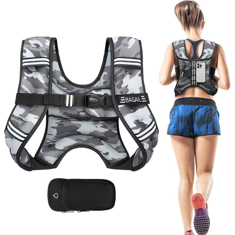 【Jumpstartsale】Bagail Weighted Vest, 5Lbs/8Lbs/10Lbs/12Lbs/15Lbs/20Lbs/25Lbs/30Lbs Weight Vest with Detachable Phone Pouch, Rucking Vest for Women, Men, Walking, Weight Loss, Training, Running