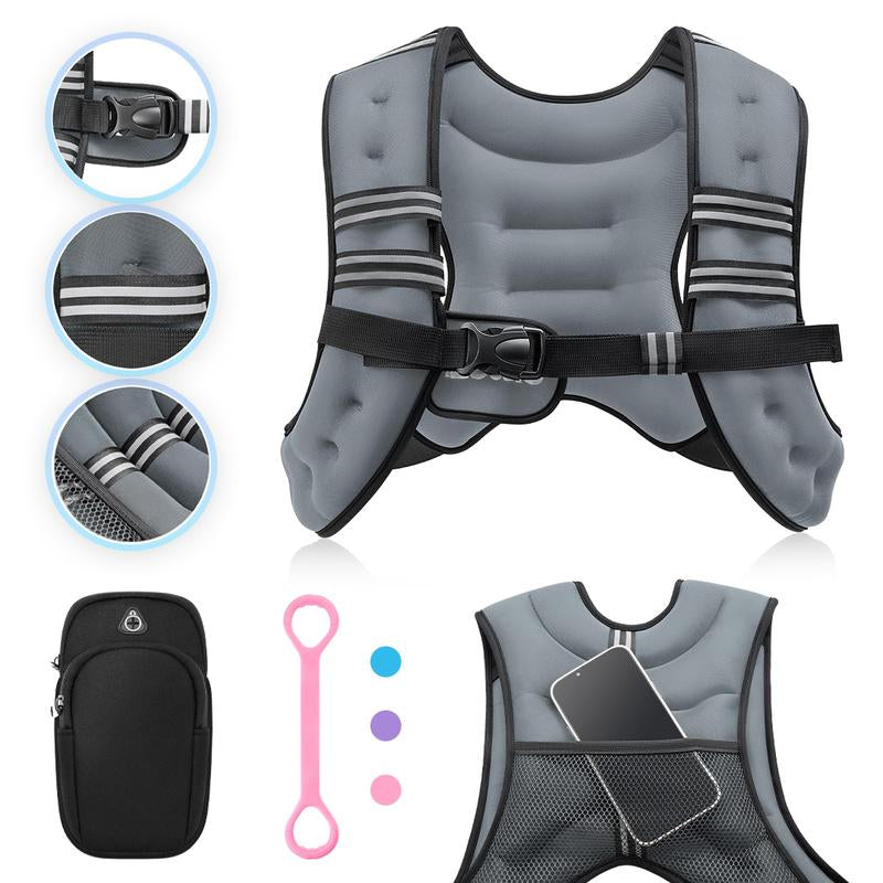 【Jumpstartsale】Zelus Weighted Vests,6/8/12/16/20/25/30Lbs Weight Vest with Detachable Phone Pouch&Reflective Stripes&Adjustable Straps| Exercise Equipment & Workout Enhancer for Motivational Walking, Strength Training, Running, Rucking