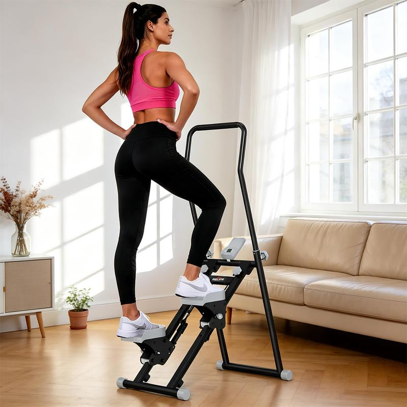 RELIFE SPORTS New Version Folding Stair Stepper 300LBS Capacity Adjustable Handlebar & Pedals Full-Body Vertical Climber Compact Home Gym Exercise Machine for Men & Women Gift for Fitness Enthusiasts
