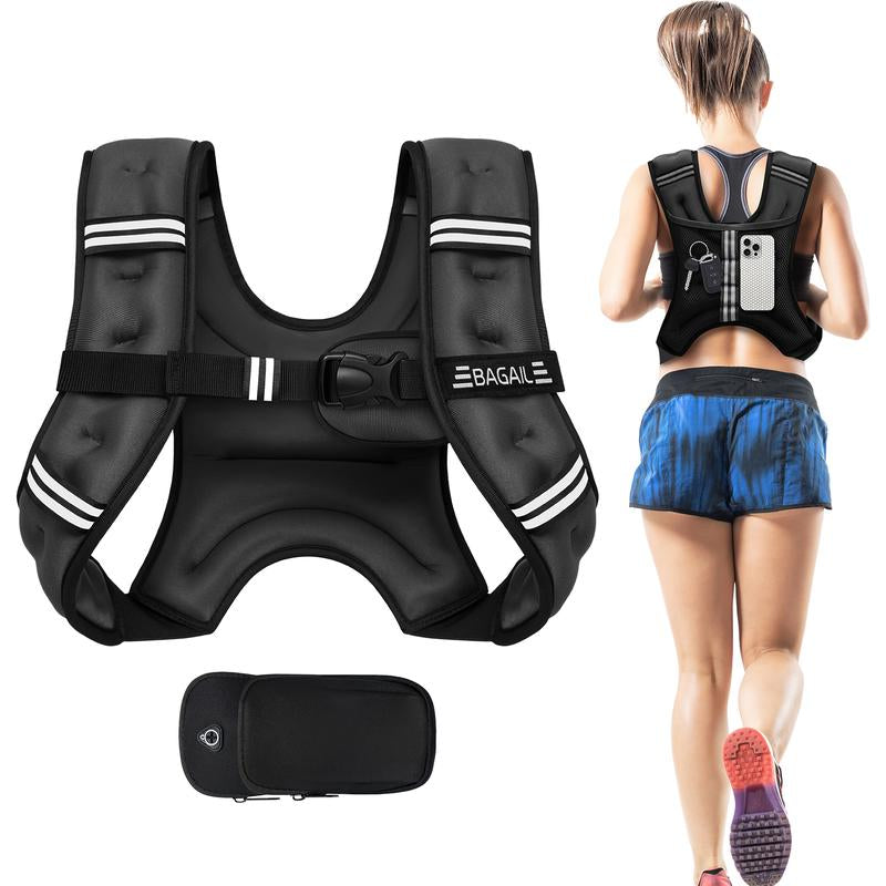 【Jumpstartsale】Bagail Weighted Vest, 5Lbs/8Lbs/10Lbs/12Lbs/15Lbs/20Lbs/25Lbs/30Lbs Weight Vest with Detachable Phone Pouch, Rucking Vest for Women, Men, Walking, Weight Loss, Training, Running