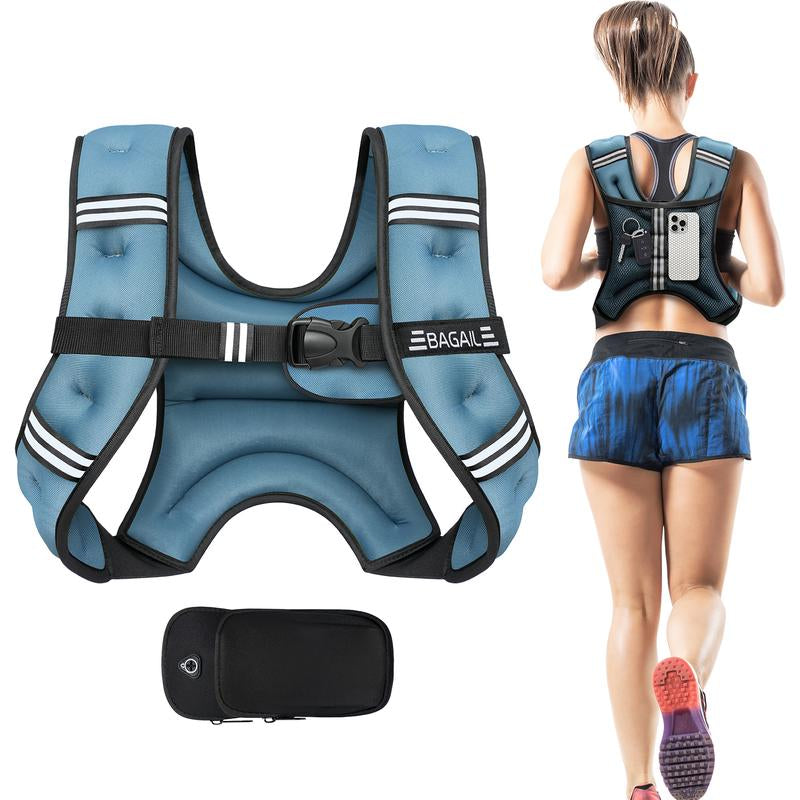 【Jumpstartsale】Bagail Weighted Vest, 5Lbs/8Lbs/10Lbs/12Lbs/15Lbs/20Lbs/25Lbs/30Lbs Weight Vest with Detachable Phone Pouch, Rucking Vest for Women, Men, Walking, Weight Loss, Training, Running