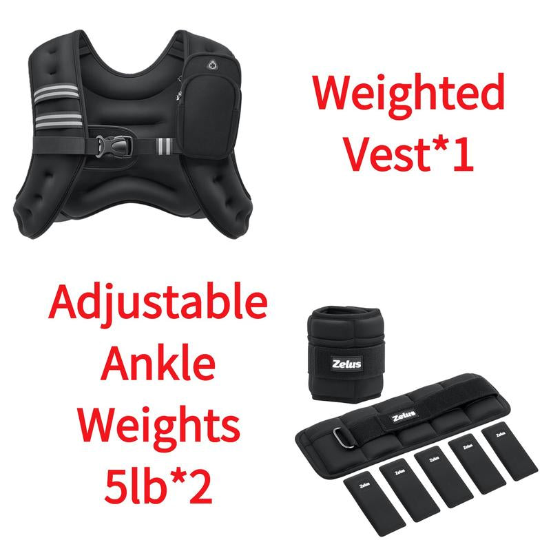 【Jumpstartsale】Zelus Weighted Vests,6/8/12/16/20/25/30Lbs Weight Vest with Detachable Phone Pouch&Reflective Stripes&Adjustable Straps| Exercise Equipment & Workout Enhancer for Motivational Walking, Strength Training, Running, Rucking