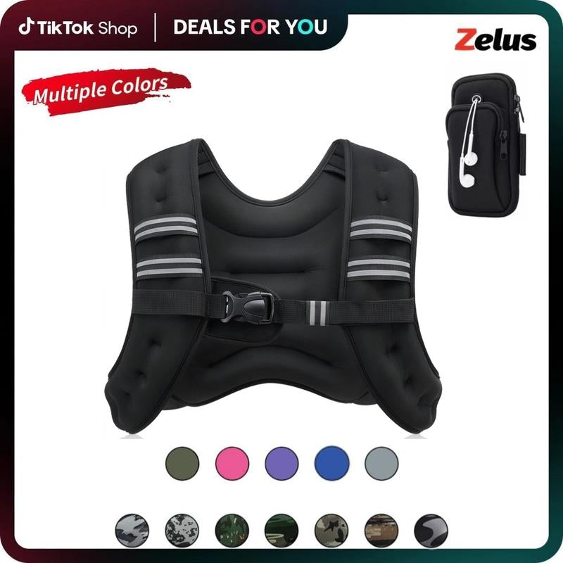 【Jumpstartsale】Zelus Weighted Vests,6/8/12/16/20/25/30Lbs Weight Vest with Detachable Phone Pouch&Reflective Stripes&Adjustable Straps| Exercise Equipment & Workout Enhancer for Motivational Walking, Strength Training, Running, Rucking