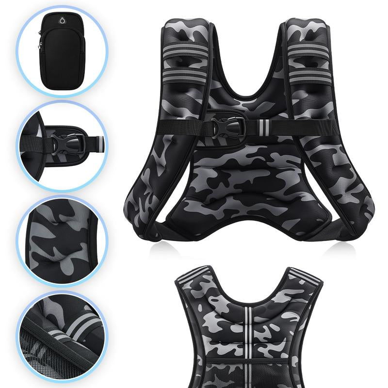 【Jumpstartsale】Zelus Weighted Vests,6/8/12/16/20/25/30Lbs Weight Vest with Detachable Phone Pouch&Reflective Stripes&Adjustable Straps| Exercise Equipment & Workout Enhancer for Motivational Walking, Strength Training, Running, Rucking