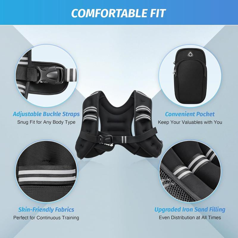 【Jumpstartsale】Zelus Weighted Vests,6/8/12/16/20/25/30Lbs Weight Vest with Detachable Phone Pouch&Reflective Stripes&Adjustable Straps| Exercise Equipment & Workout Enhancer for Motivational Walking, Strength Training, Running, Rucking